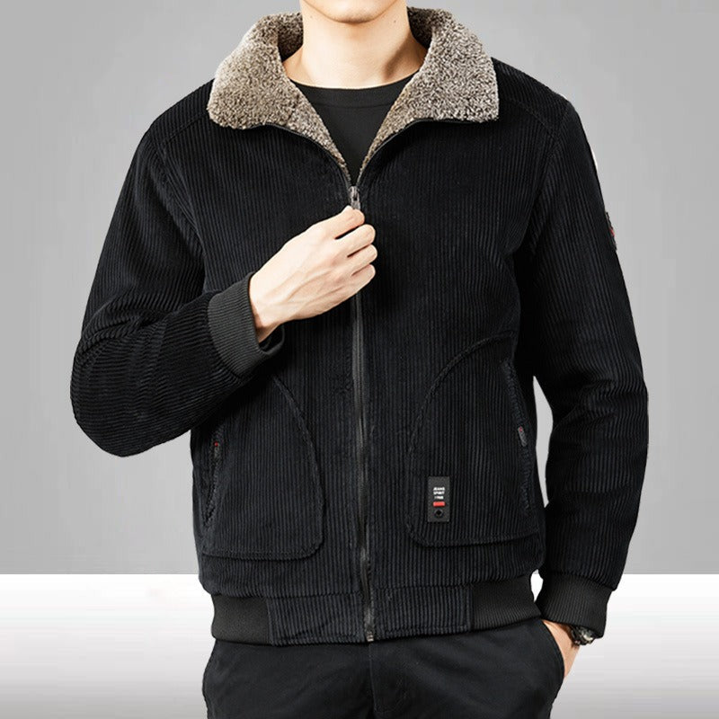 Cazadora bomber casual para hombre con textura, forro de sherpa, corte holgado y cremallera frontal