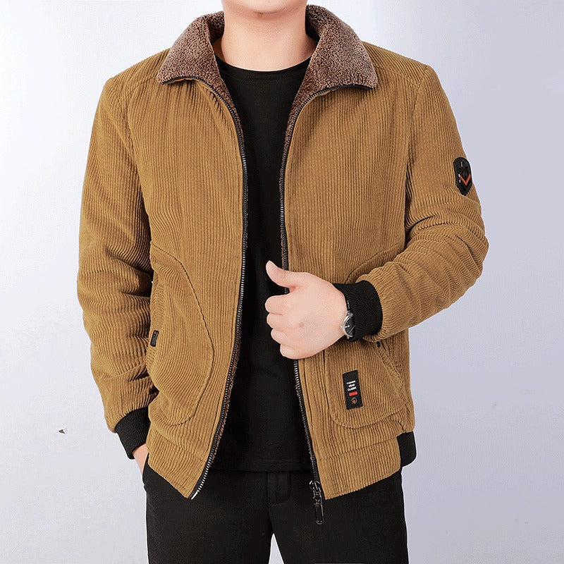 Cazadora bomber casual para hombre con textura, forro de sherpa, corte holgado y cremallera frontal