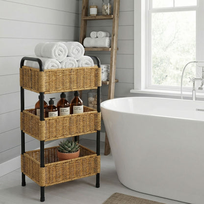 Cesta organizadora tejida de varios niveles para baño