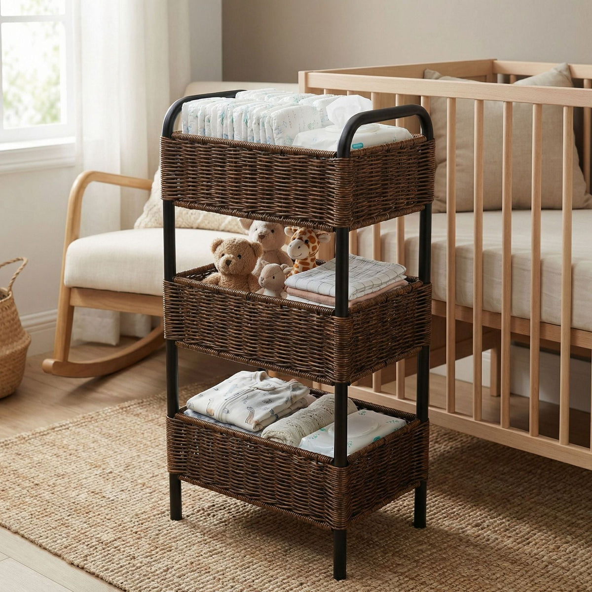 Cesta organizadora tejida de varios niveles para baño
