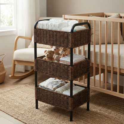 Cesta organizadora tejida de varios niveles para baño