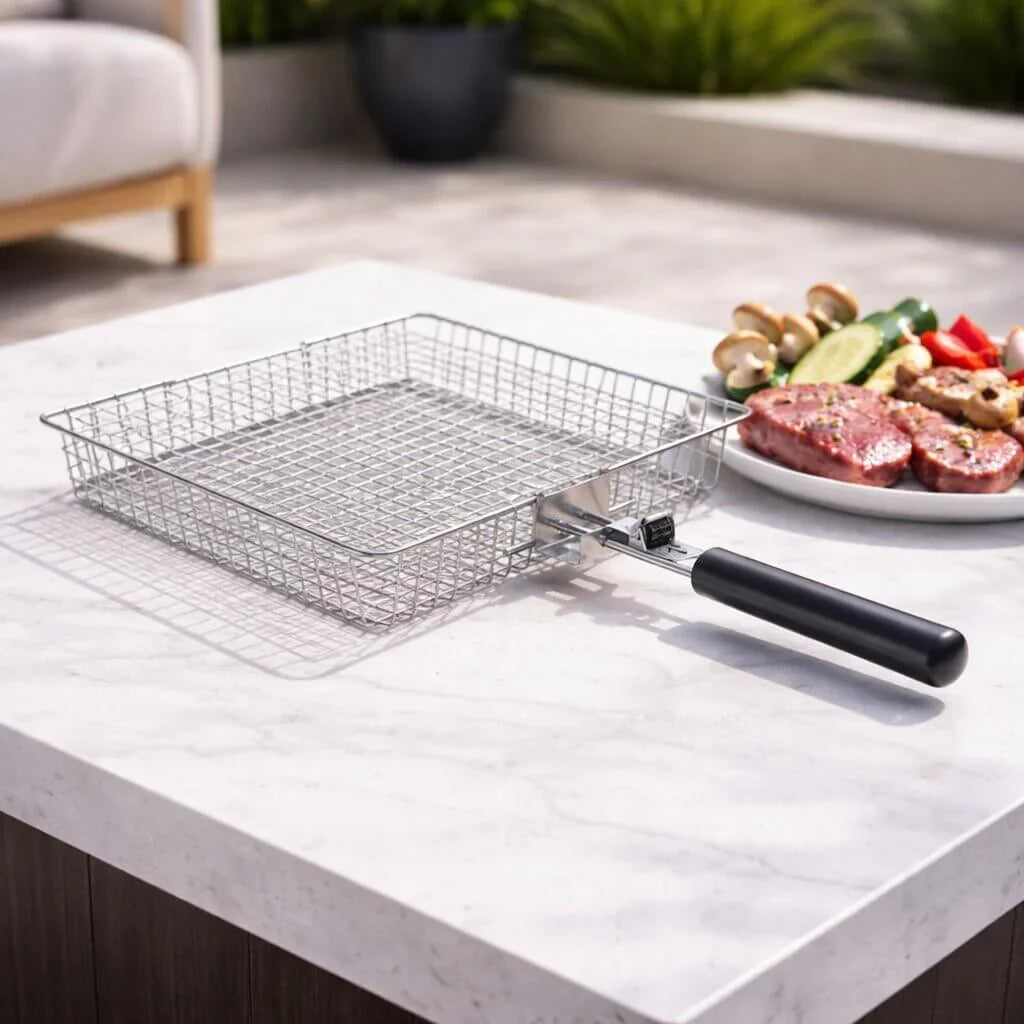 Cesta para Barbacoa de Acero Inoxidable | Distribución Uniforme del Calor | Giratoria