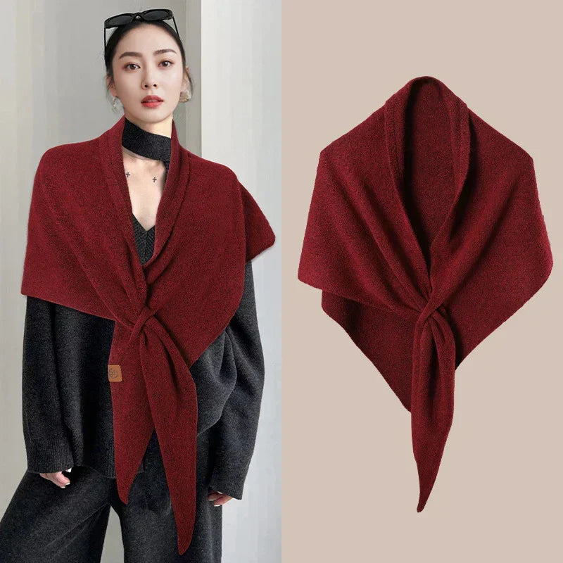 Chal triangular de lana de mujer para otoño e invierno