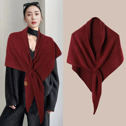Chal triangular de lana de mujer para otoño e invierno
