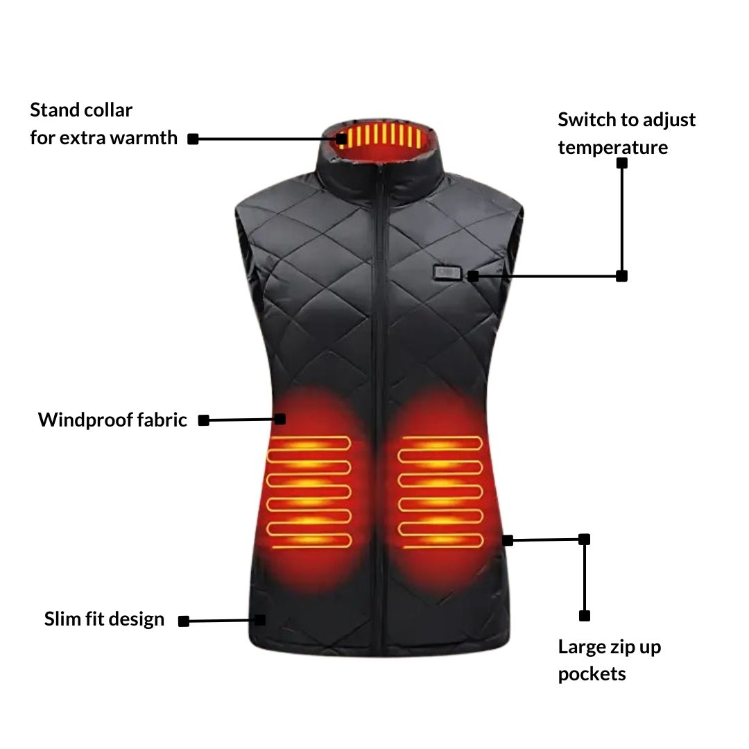 Chaleco calefactable para mujer - Chaleco eléctrico ligero con niveles de calor ajustables