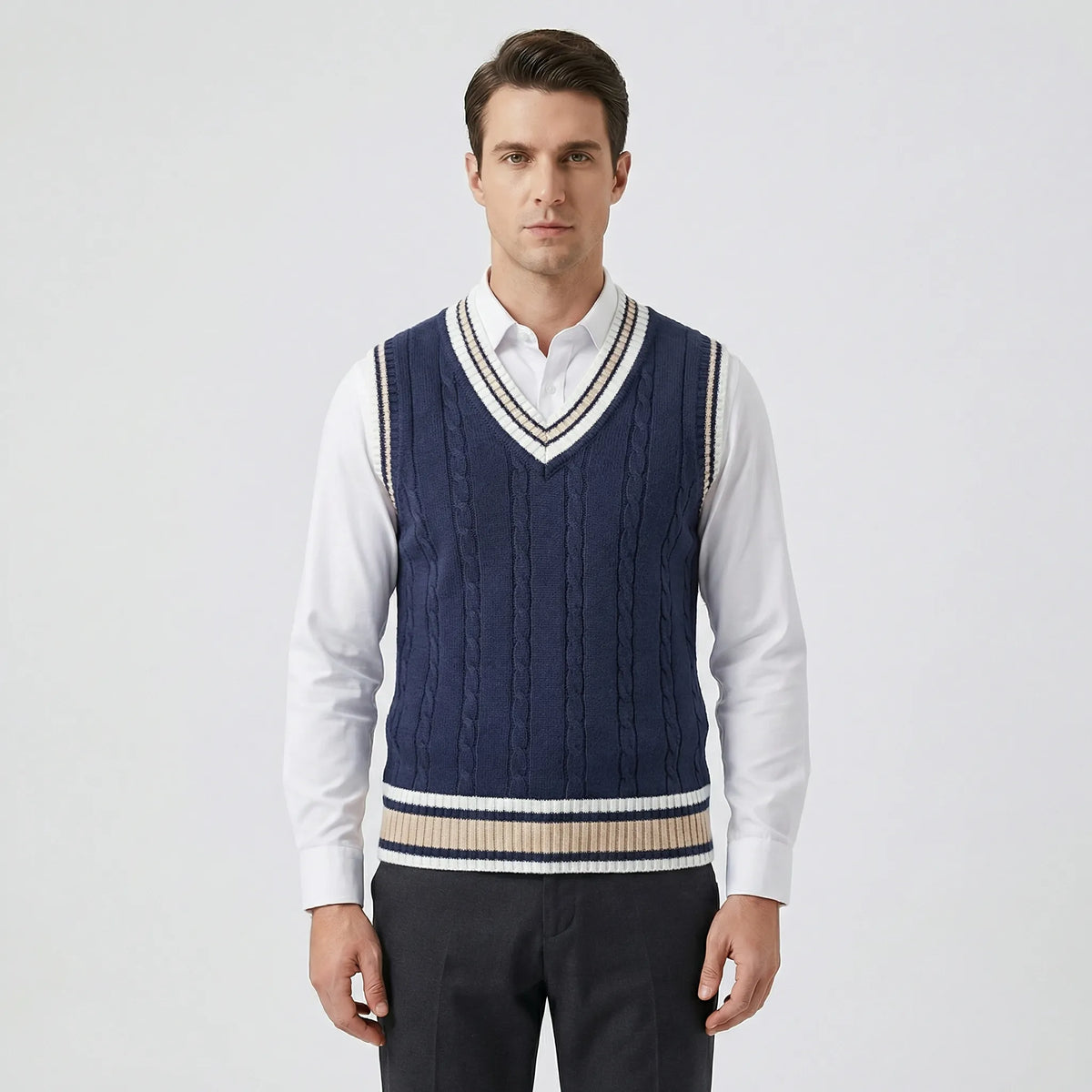 Chaleco de punto estilo universitario casual