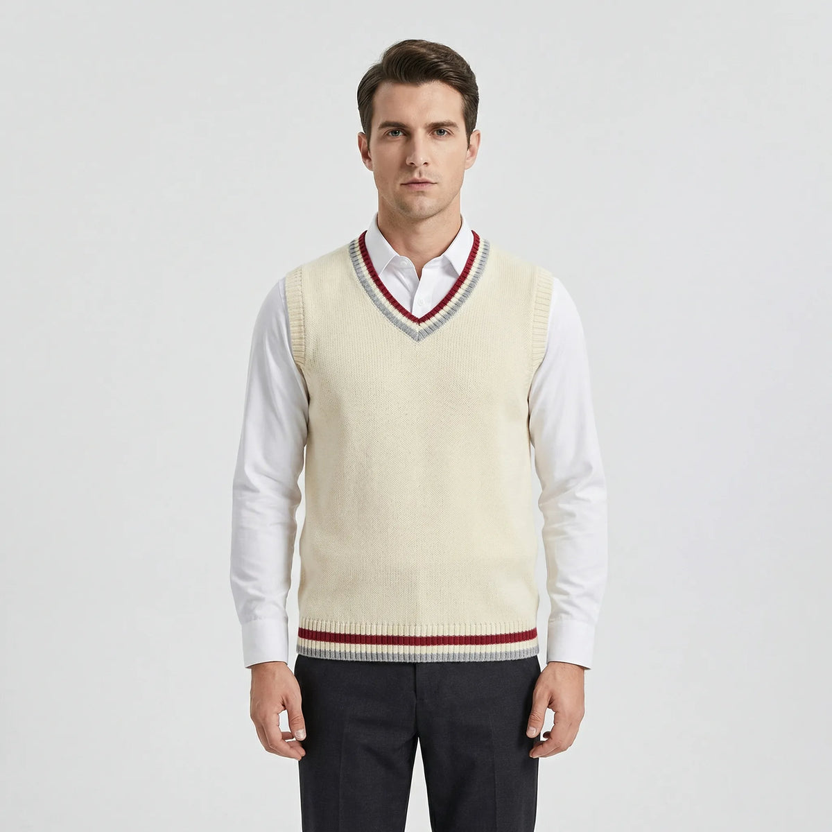 Chaleco de punto estilo universitario casual