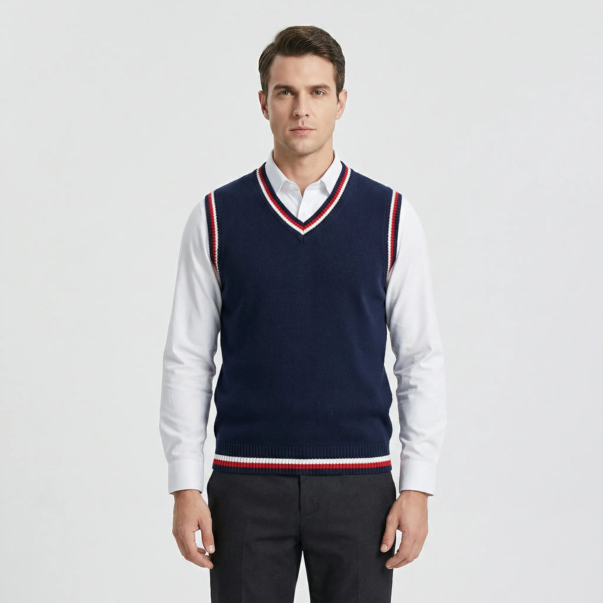 Chaleco de punto estilo universitario casual