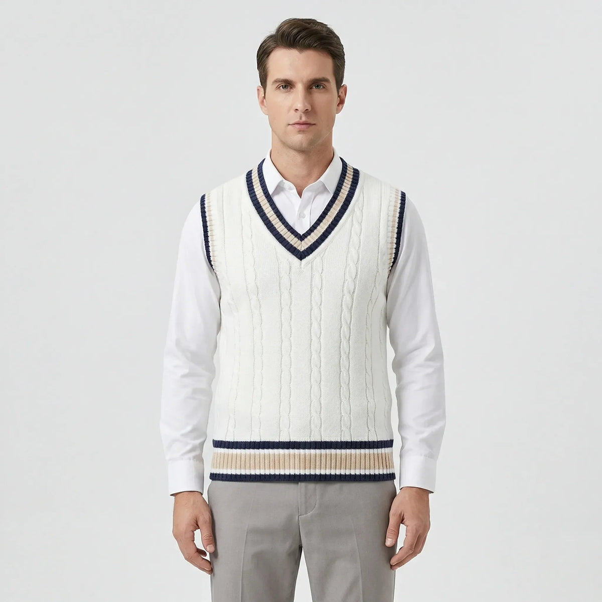 Chaleco de punto estilo universitario casual