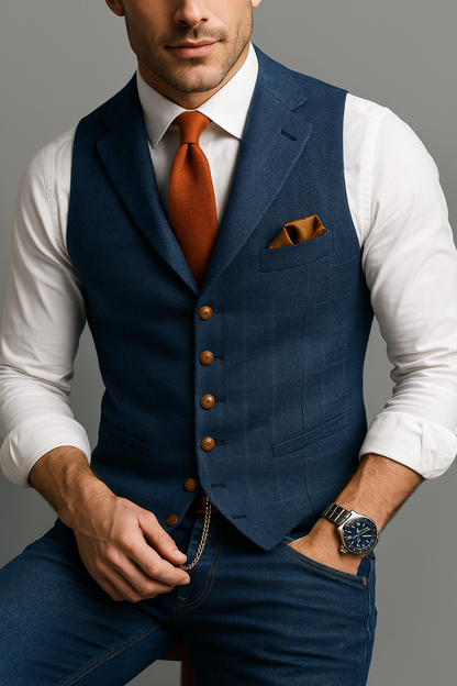 Chaleco de tweed con cuello en V para hombre