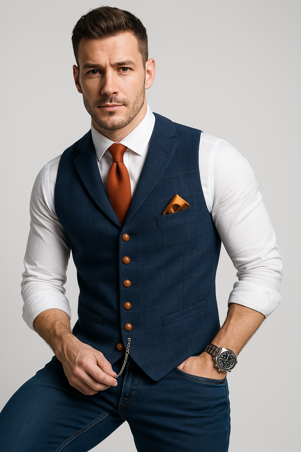 Chaleco de tweed con cuello en V para hombre
