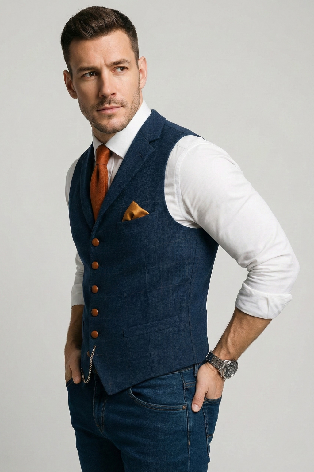 Chaleco de tweed con cuello en V para hombre