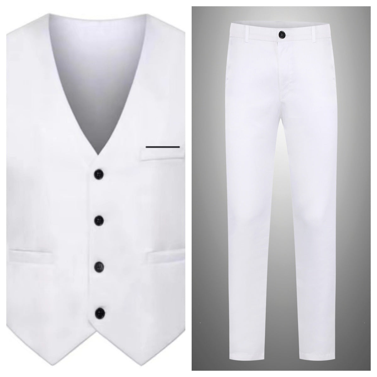 Chaleco elegante de satén con cuello en V y pantalón de traje slim fit para hombre