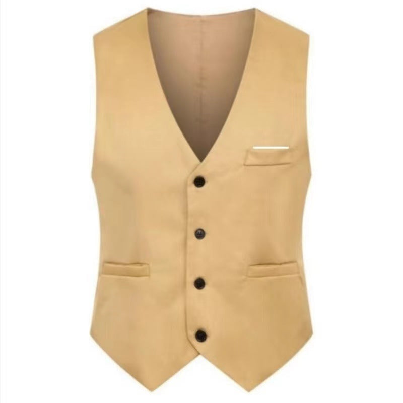 Chaleco elegante de satén con cuello en V y pantalón de traje slim fit para hombre