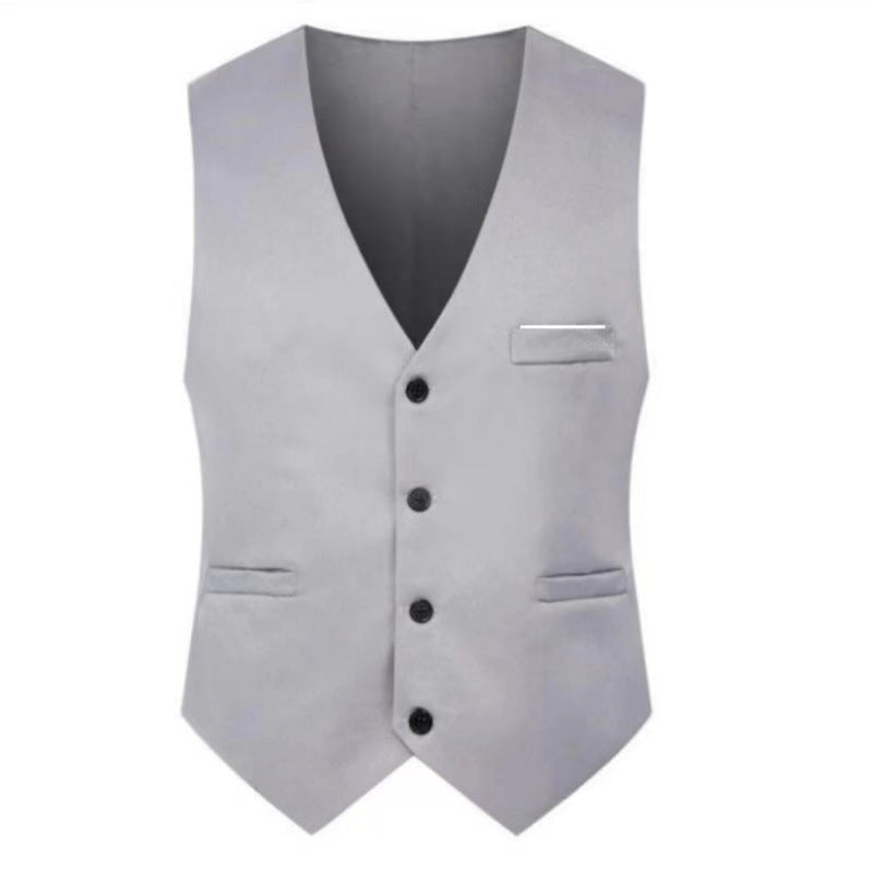 Chaleco elegante de satén con cuello en V y pantalón de traje slim fit para hombre