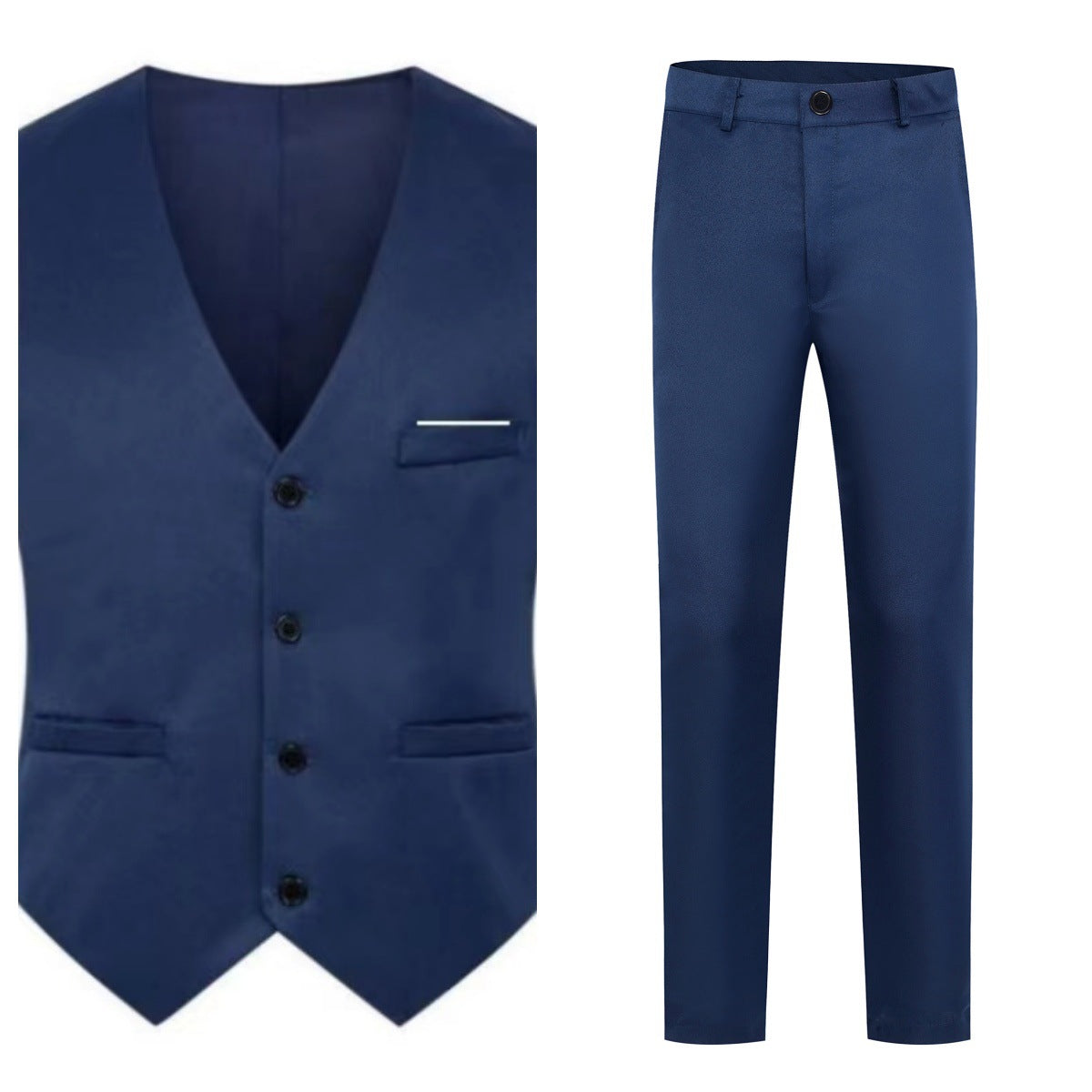 Chaleco elegante de satén con cuello en V y pantalón de traje slim fit para hombre
