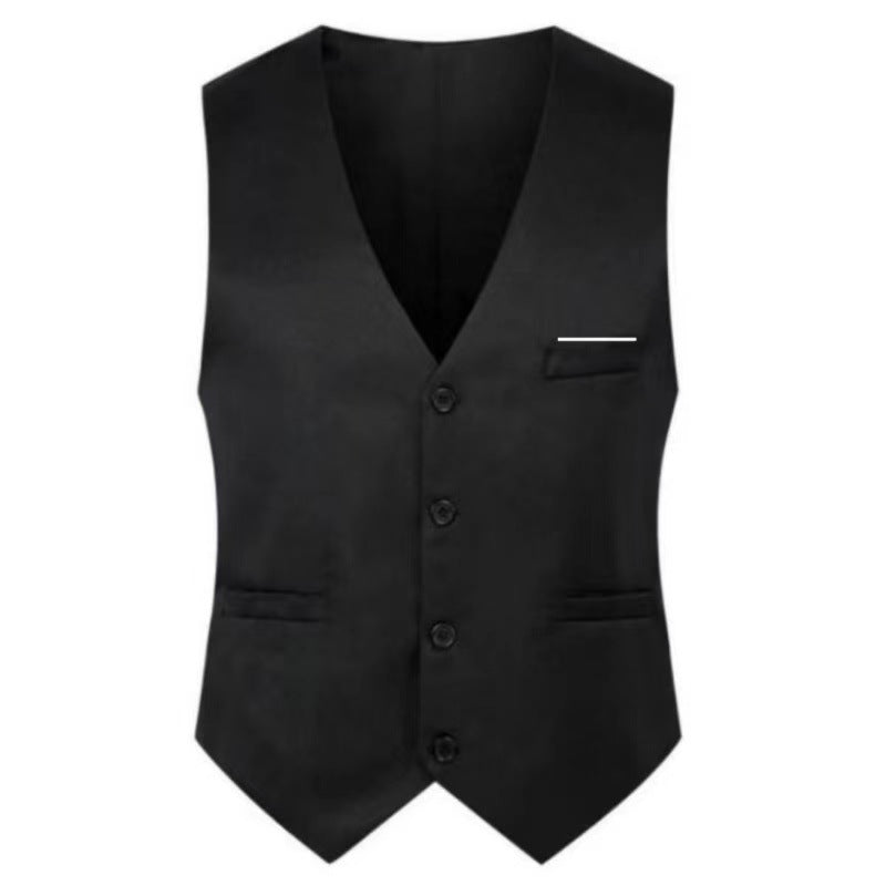 Chaleco elegante de satén con cuello en V y pantalón de traje slim fit para hombre