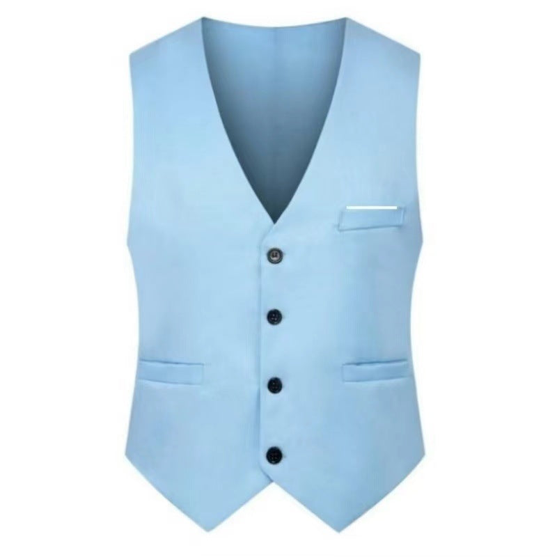 Chaleco elegante de satén con cuello en V y pantalón de traje slim fit para hombre