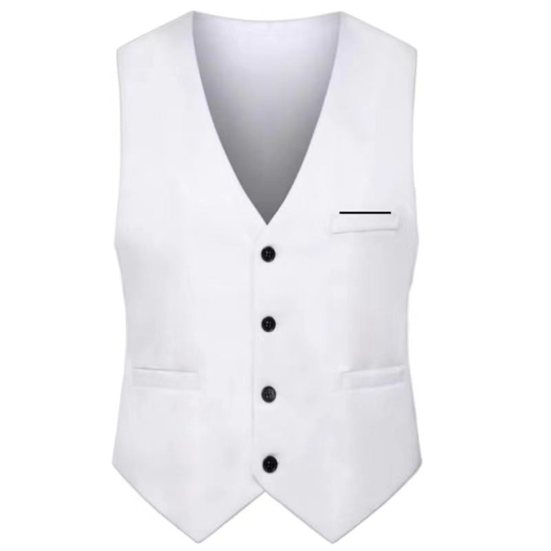 Chaleco elegante de satén con cuello en V y pantalón de traje slim fit para hombre