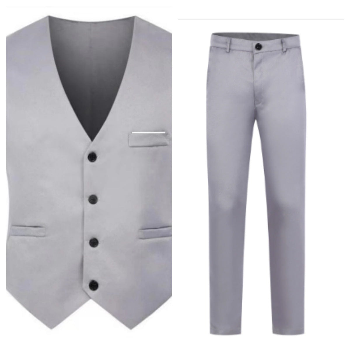 Chaleco elegante de satén con cuello en V y pantalón de traje slim fit para hombre