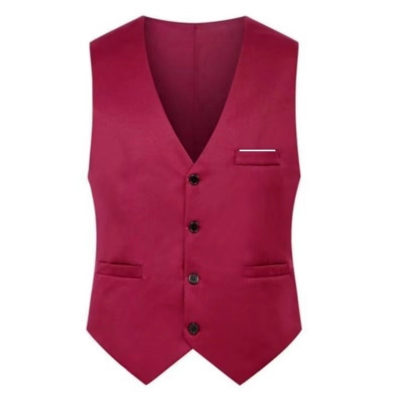 Chaleco elegante de satén con cuello en V y pantalón de traje slim fit para hombre