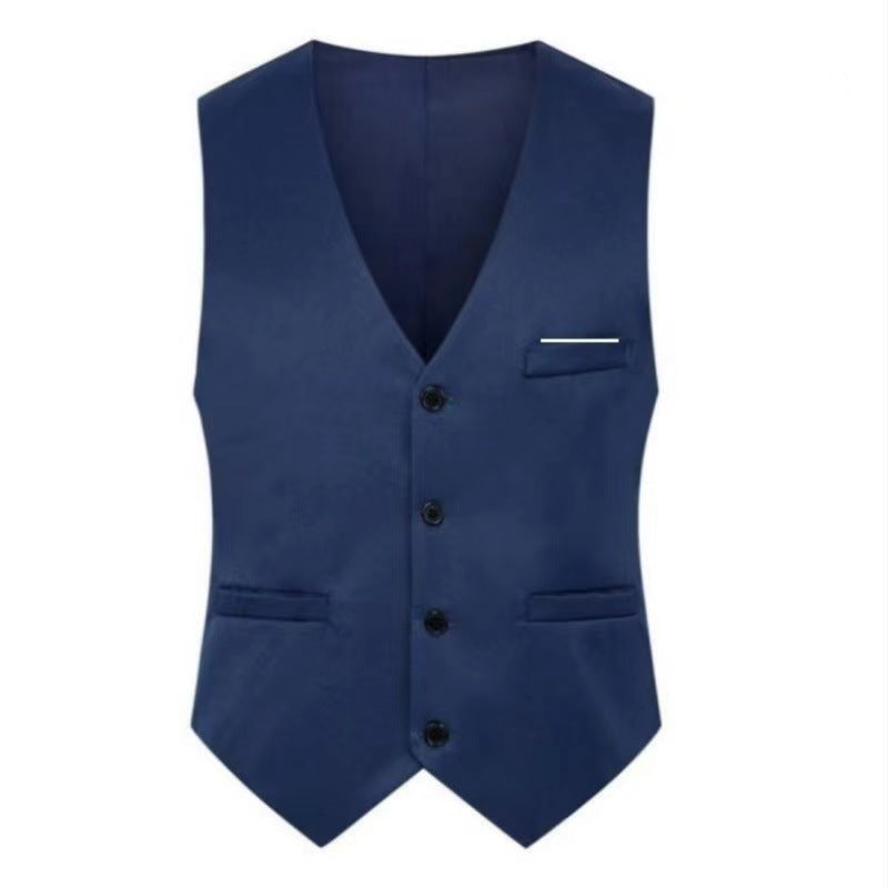 Chaleco elegante de satén con cuello en V y pantalón de traje slim fit para hombre