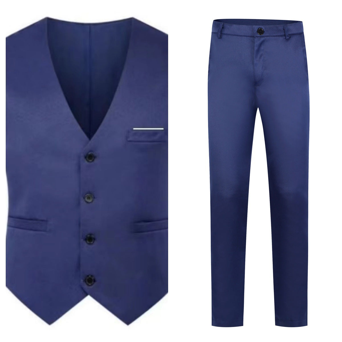 Chaleco elegante de satén con cuello en V y pantalón de traje slim fit para hombre