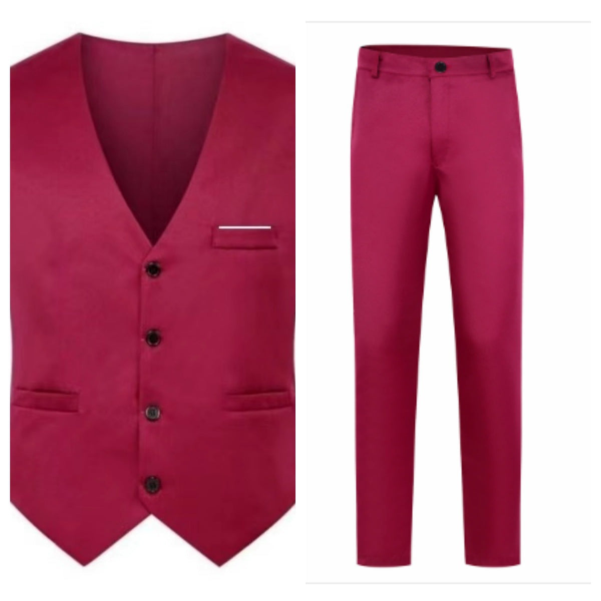 Chaleco elegante de satén con cuello en V y pantalón de traje slim fit para hombre