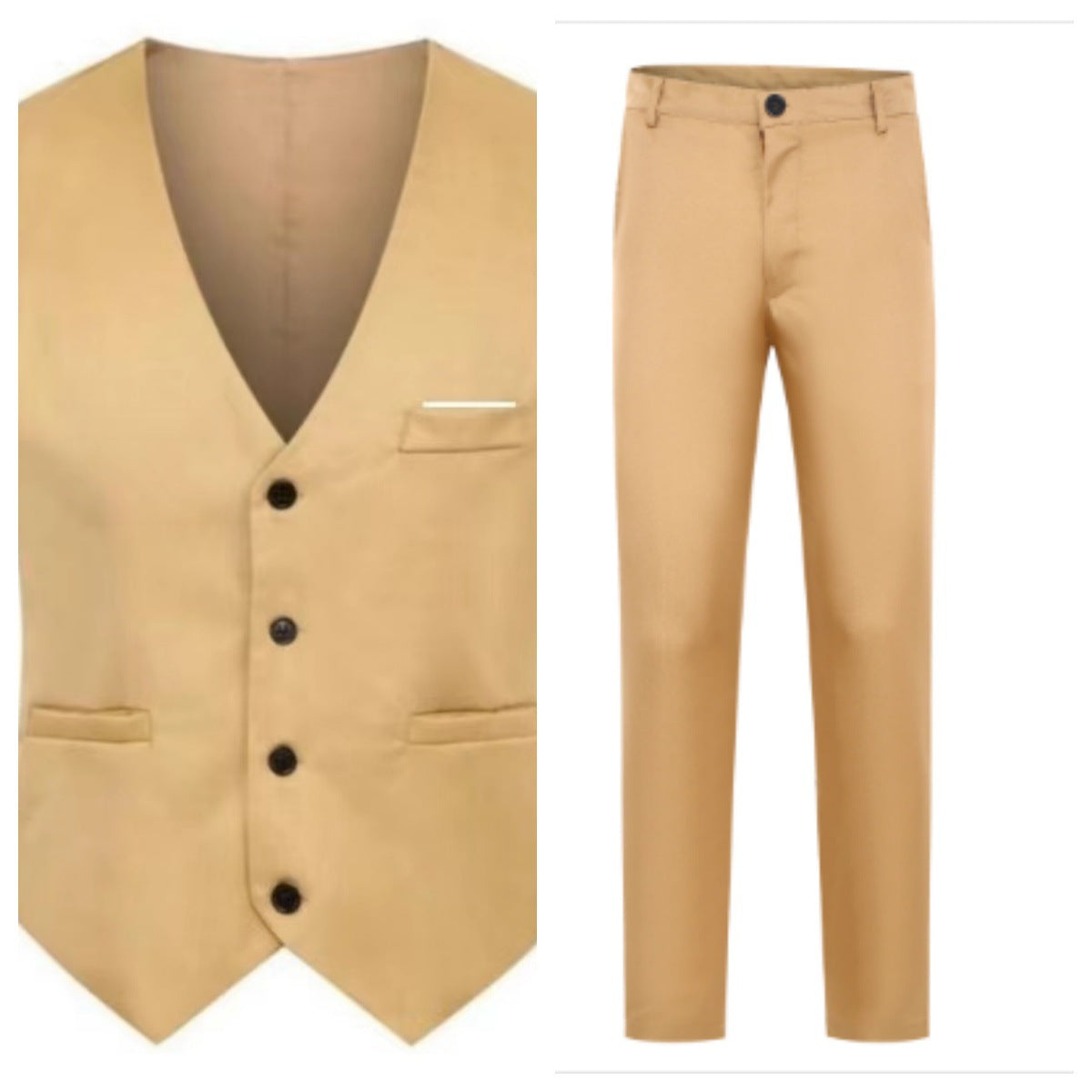 Chaleco elegante de satén con cuello en V y pantalón de traje slim fit para hombre