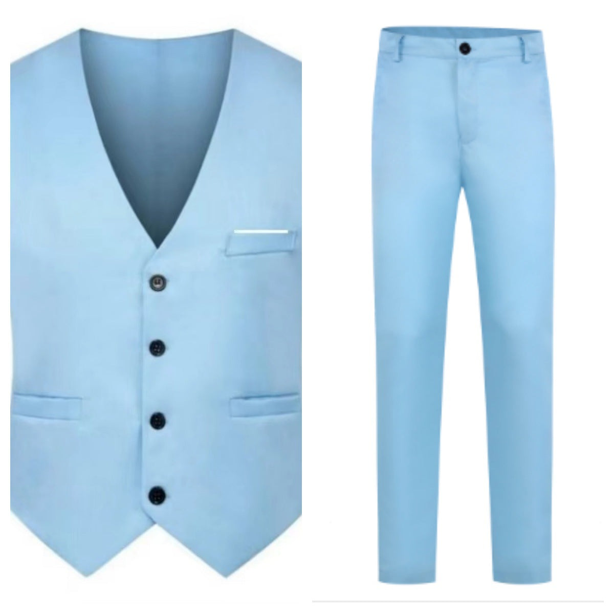 Chaleco elegante de satén con cuello en V y pantalón de traje slim fit para hombre