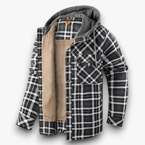 Chaqueta a cuadros con capucha y forro de sherpa para hombre