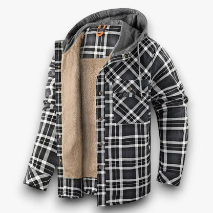 Chaqueta a cuadros con capucha y forro de sherpa para hombre