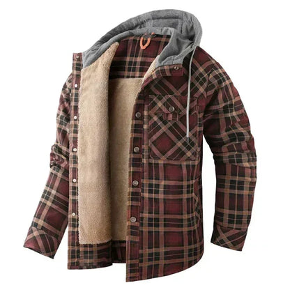 Chaqueta a cuadros con capucha y forro de sherpa para hombre