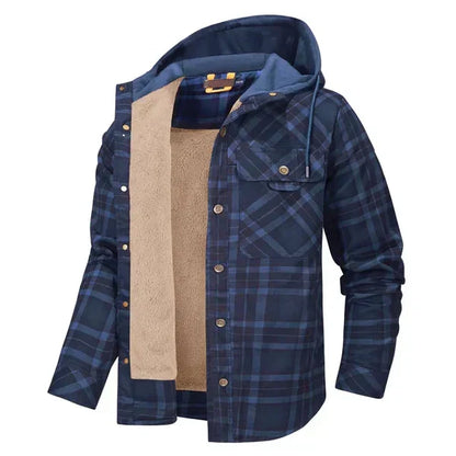 Chaqueta a cuadros con capucha y forro de sherpa para hombre