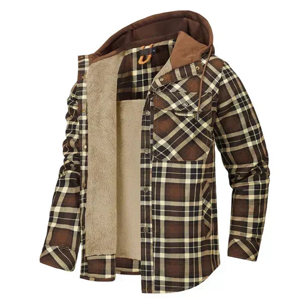 Chaqueta a cuadros con capucha y forro de sherpa para hombre