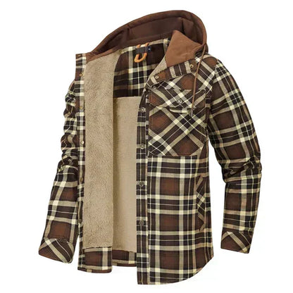 Chaqueta a cuadros con capucha y forro de sherpa para hombre