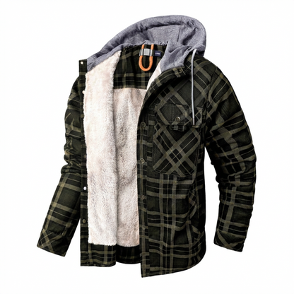 Chaqueta a cuadros con capucha y forro de sherpa para hombre