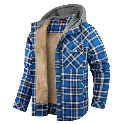 Chaqueta a cuadros con capucha y forro de sherpa para hombre