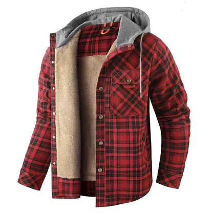 Chaqueta a cuadros con capucha y forro de sherpa para hombre