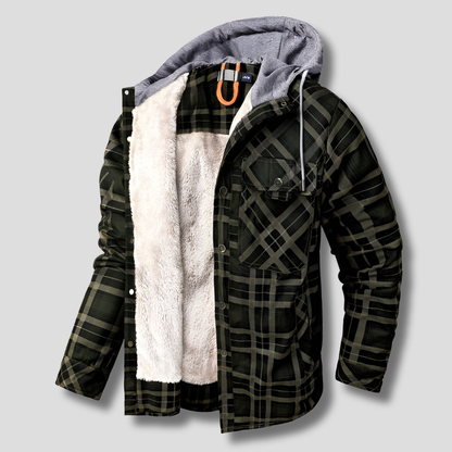 Chaqueta a cuadros con capucha y forro de sherpa para hombre