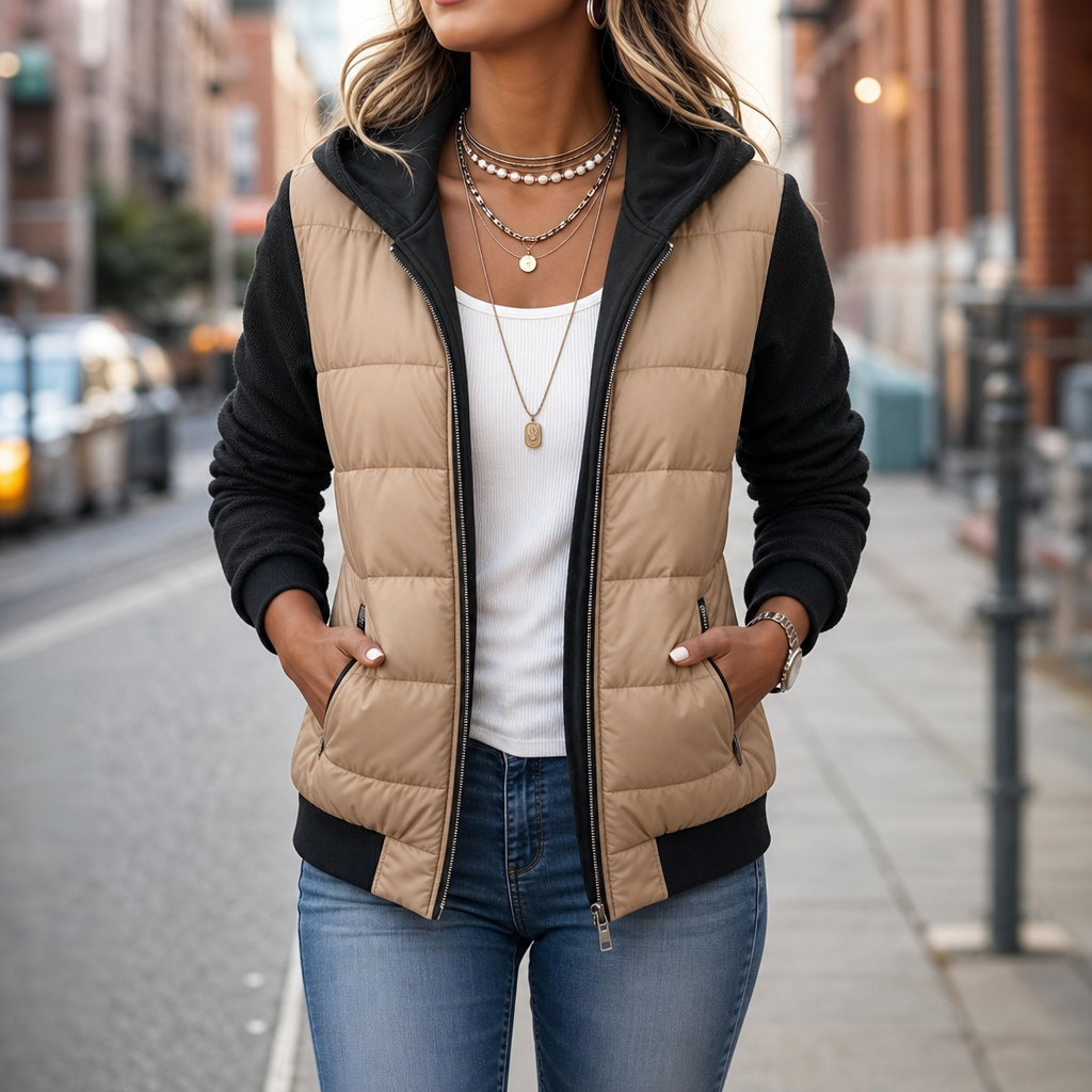 Chaqueta acolchada combinada con mangas de punto