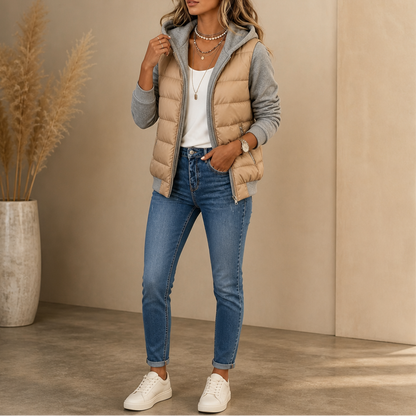 Chaqueta acolchada combinada con mangas de punto