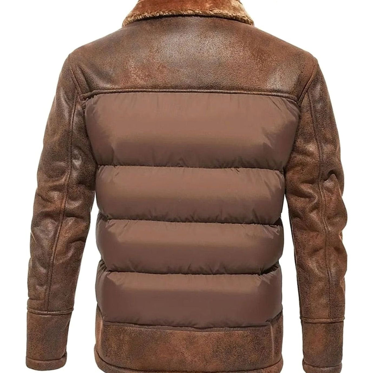 Chaqueta acolchada de invierno para hombre de cuero sintético con cuello de sherpa y aislamiento térmico