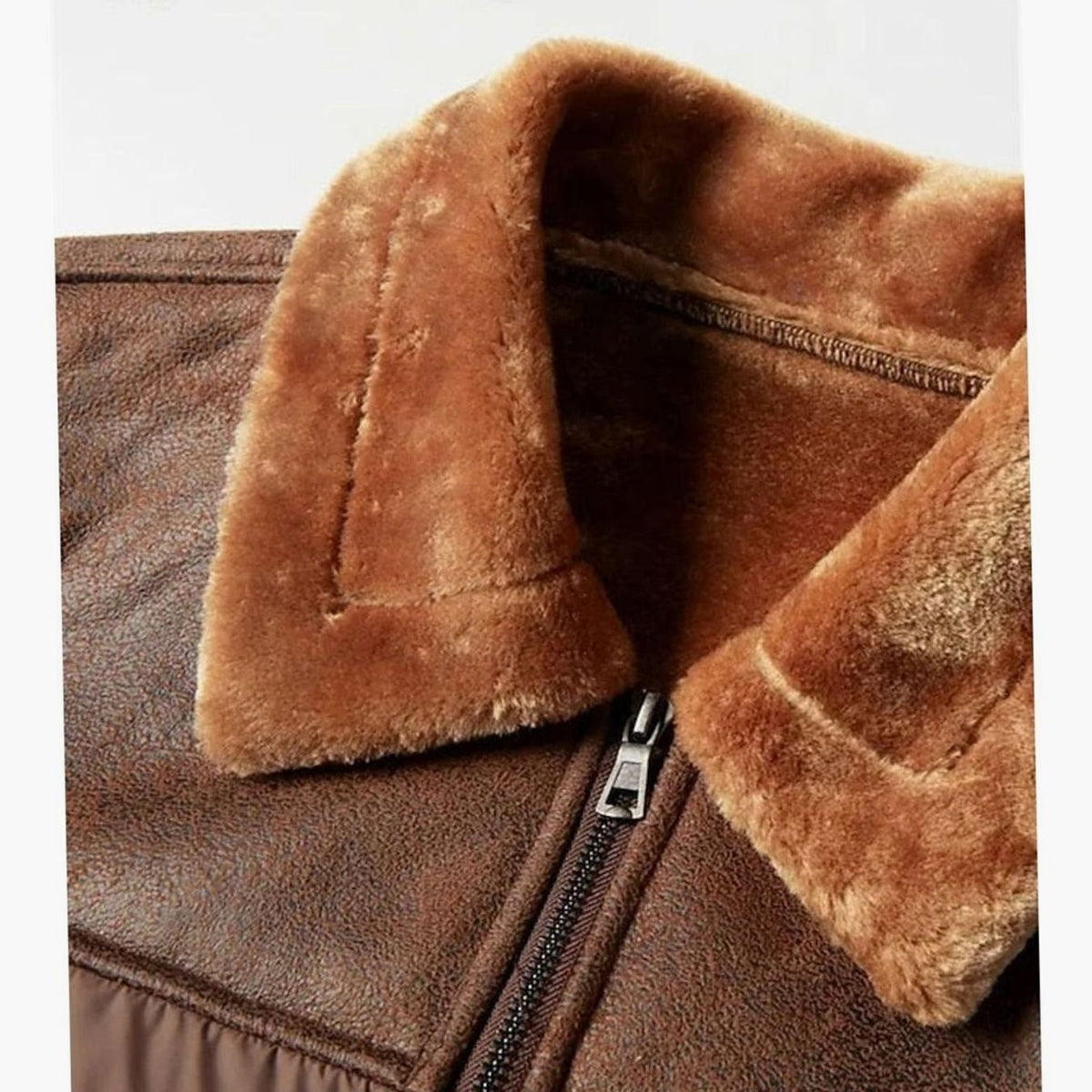 Chaqueta acolchada de invierno para hombre de cuero sintético con cuello de sherpa y aislamiento térmico