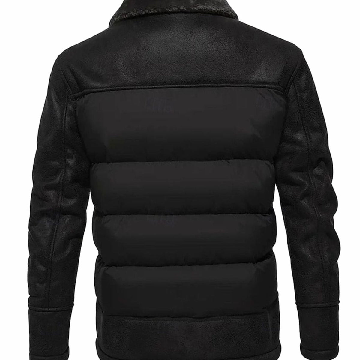 Chaqueta acolchada de invierno para hombre de cuero sintético con cuello de sherpa y aislamiento térmico