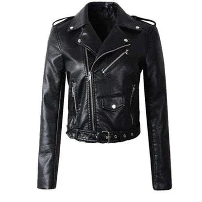 Chaqueta biker corta de piel sintética con cremallera para mujer