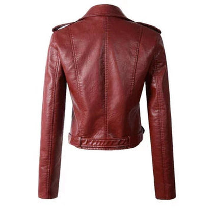 Chaqueta biker corta de piel sintética con cremallera para mujer
