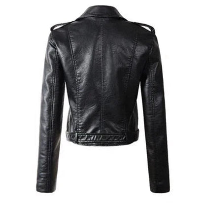 Chaqueta biker corta de piel sintética con cremallera para mujer