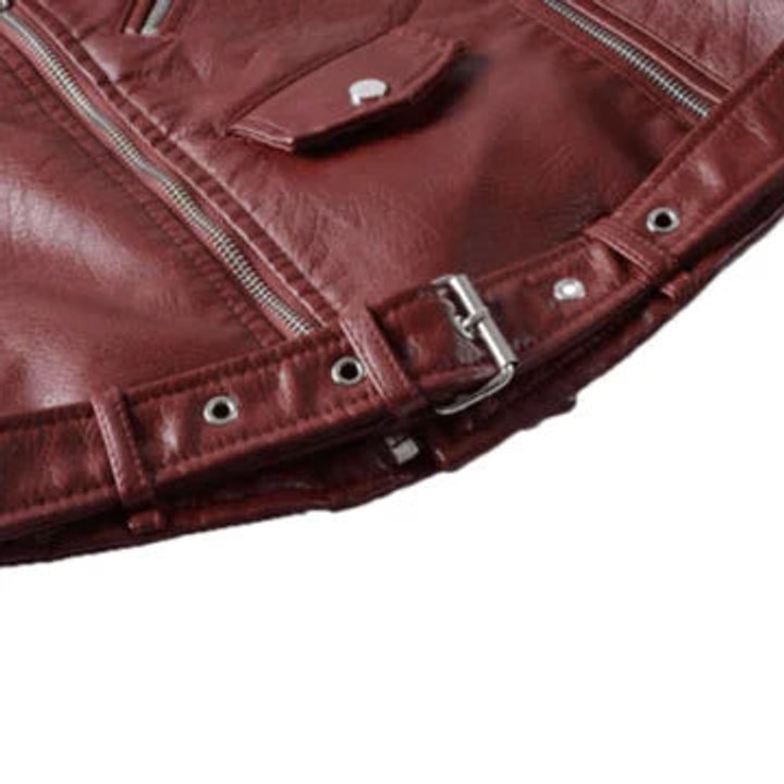 Chaqueta biker corta de piel sintética con cremallera para mujer