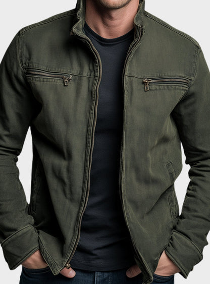Chaqueta bomber ajustada para hombre con cuello alto y cremallera completa